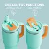 image32 oz Tumbler with Handle and Straw Stainless Steel Insulated Tumbler Keeps Cold for 24 Hours Leakproof Travel Cup Fits in Cup Holder and BPAFree Beaucoup BlueSoft Cyan
