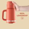 image32 oz Tumbler with Handle and Straw Stainless Steel Insulated Tumbler Keeps Cold for 24 Hours Leakproof Travel Cup Fits in Cup Holder and BPAFree Beaucoup BlueTawny Orange