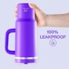 image32 oz Tumbler with Handle and Straw Stainless Steel Insulated Tumbler Keeps Cold for 24 Hours Leakproof Travel Cup Fits in Cup Holder and BPAFree Beaucoup BlueViolet