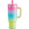 image32 oz Tumbler with Handle and Straw Stainless Steel Insulated Tumbler Keeps Cold for 24 Hours Leakproof Travel Cup Fits in Cup Holder and BPAFree Beaucoup BlueLime Sorbet
