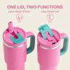 image32 oz Tumbler with Handle and Straw Stainless Steel Insulated Tumbler Keeps Cold for 24 Hours Leakproof Travel Cup Fits in Cup Holder and BPAFree Beaucoup BlueLight Crimson