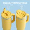 image32 oz Tumbler with Handle and Straw Stainless Steel Insulated Tumbler Keeps Cold for 24 Hours Leakproof Travel Cup Fits in Cup Holder and BPAFree Beaucoup BlueElfin Yellow