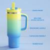 image32 oz Tumbler with Handle and Straw Stainless Steel Insulated Tumbler Keeps Cold for 24 Hours Leakproof Travel Cup Fits in Cup Holder and BPAFree Beaucoup BlueSoft Lagoon