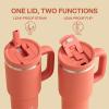image32 oz Tumbler with Handle and Straw Stainless Steel Insulated Tumbler Keeps Cold for 24 Hours Leakproof Travel Cup Fits in Cup Holder and BPAFree Beaucoup BlueTawny Orange