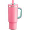 image32 oz Tumbler with Handle and Straw Stainless Steel Insulated Tumbler Keeps Cold for 24 Hours Leakproof Travel Cup Fits in Cup Holder and BPAFree Beaucoup BlueTulip