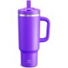 image32 oz Tumbler with Handle and Straw Stainless Steel Insulated Tumbler Keeps Cold for 24 Hours Leakproof Travel Cup Fits in Cup Holder and BPAFree Beaucoup BlueViolet