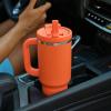 image32 oz Tumbler with Handle and Straw Stainless Steel Insulated Tumbler Keeps Cold for 24 Hours Leakproof Travel Cup Fits in Cup Holder and BPAFree Beaucoup BlueModerate Orange