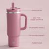 image32 oz Tumbler with Handle and Straw Stainless Steel Insulated Tumbler Keeps Cold for 24 Hours Leakproof Travel Cup Fits in Cup Holder and BPAFree Beaucoup BlueTurkish Rose