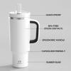 image32 oz Tumbler with Handle and Straw Stainless Steel Insulated Tumbler Keeps Cold for 24 Hours Leakproof Travel Cup Fits in Cup Holder and BPAFree Beaucoup BluePolar White