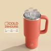 image32 oz Tumbler with Handle and Straw Stainless Steel Insulated Tumbler Keeps Cold for 24 Hours Leakproof Travel Cup Fits in Cup Holder and BPAFree Beaucoup BlueTawny Orange
