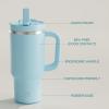 image32 oz Tumbler with Handle and Straw Stainless Steel Insulated Tumbler Keeps Cold for 24 Hours Leakproof Travel Cup Fits in Cup Holder and BPAFree Beaucoup BluePewter Blue