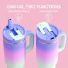 image32 oz Tumbler with Handle and Straw Stainless Steel Insulated Tumbler Keeps Cold for 24 Hours Leakproof Travel Cup Fits in Cup Holder and BPAFree Beaucoup BlueFrosted Lilac