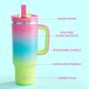 image32 oz Tumbler with Handle and Straw Stainless Steel Insulated Tumbler Keeps Cold for 24 Hours Leakproof Travel Cup Fits in Cup Holder and BPAFree Beaucoup BlueLime Sorbet