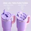 image32 oz Tumbler with Handle and Straw Stainless Steel Insulated Tumbler Keeps Cold for 24 Hours Leakproof Travel Cup Fits in Cup Holder and BPAFree Beaucoup BlueMauve