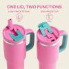 image32 oz Tumbler with Handle and Straw Stainless Steel Insulated Tumbler Keeps Cold for 24 Hours Leakproof Travel Cup Fits in Cup Holder and BPAFree Beaucoup BlueLight Crimson