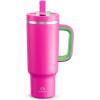 image32 oz Tumbler with Handle and Straw Stainless Steel Insulated Tumbler Keeps Cold for 24 Hours Leakproof Travel Cup Fits in Cup Holder and BPAFree Beaucoup BlueKnockout Pink