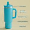 image32 oz Tumbler with Handle and Straw Stainless Steel Insulated Tumbler Keeps Cold for 24 Hours Leakproof Travel Cup Fits in Cup Holder and BPAFree Beaucoup BlueAzure Blue