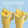 image32 oz Tumbler with Handle and Straw Stainless Steel Insulated Tumbler Keeps Cold for 24 Hours Leakproof Travel Cup Fits in Cup Holder and BPAFree Beaucoup BlueElfin Yellow