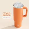 image32 oz Tumbler with Handle and Straw Stainless Steel Insulated Tumbler Keeps Cold for 24 Hours Leakproof Travel Cup Fits in Cup Holder and BPAFree Beaucoup BlueModerate Orange