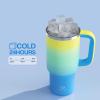 image32 oz Tumbler with Handle and Straw Stainless Steel Insulated Tumbler Keeps Cold for 24 Hours Leakproof Travel Cup Fits in Cup Holder and BPAFree Beaucoup BlueSoft Lagoon