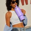 image32 oz Tumbler with Handle and Straw Stainless Steel Insulated Tumbler Keeps Cold for 24 Hours Leakproof Travel Cup Fits in Cup Holder and BPAFree Beaucoup BlueMauve