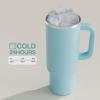 image32 oz Tumbler with Handle and Straw Stainless Steel Insulated Tumbler Keeps Cold for 24 Hours Leakproof Travel Cup Fits in Cup Holder and BPAFree Beaucoup BluePewter Blue