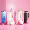 image32 oz Tumbler with Handle and Straw Stainless Steel Insulated Tumbler Keeps Cold for 24 Hours Leakproof Travel Cup Fits in Cup Holder and BPAFree Beaucoup BlueMauve