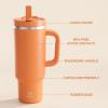 image32 oz Tumbler with Handle and Straw Stainless Steel Insulated Tumbler Keeps Cold for 24 Hours Leakproof Travel Cup Fits in Cup Holder and BPAFree Beaucoup BlueModerate Orange