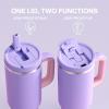image32 oz Tumbler with Handle and Straw Stainless Steel Insulated Tumbler Keeps Cold for 24 Hours Leakproof Travel Cup Fits in Cup Holder and BPAFree Beaucoup BlueMauve