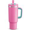 image32 oz Tumbler with Handle and Straw Stainless Steel Insulated Tumbler Keeps Cold for 24 Hours Leakproof Travel Cup Fits in Cup Holder and BPAFree Beaucoup BlueLight Crimson