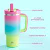 image32 oz Tumbler with Handle and Straw Stainless Steel Insulated Tumbler Keeps Cold for 24 Hours Leakproof Travel Cup Fits in Cup Holder and BPAFree Beaucoup BlueLime Sorbet