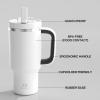 image32 oz Tumbler with Handle and Straw Stainless Steel Insulated Tumbler Keeps Cold for 24 Hours Leakproof Travel Cup Fits in Cup Holder and BPAFree Beaucoup BluePolar White