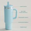 image32 oz Tumbler with Handle and Straw Stainless Steel Insulated Tumbler Keeps Cold for 24 Hours Leakproof Travel Cup Fits in Cup Holder and BPAFree Beaucoup BluePewter Blue