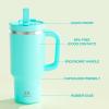 image32 oz Tumbler with Handle and Straw Stainless Steel Insulated Tumbler Keeps Cold for 24 Hours Leakproof Travel Cup Fits in Cup Holder and BPAFree Beaucoup BlueAquamarine Blue
