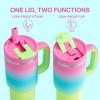 image32 oz Tumbler with Handle and Straw Stainless Steel Insulated Tumbler Keeps Cold for 24 Hours Leakproof Travel Cup Fits in Cup Holder and BPAFree Beaucoup BlueLime Sorbet