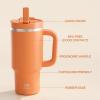 image32 oz Tumbler with Handle and Straw Stainless Steel Insulated Tumbler Keeps Cold for 24 Hours Leakproof Travel Cup Fits in Cup Holder and BPAFree Beaucoup BlueModerate Orange