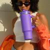 image32 oz Tumbler with Handle and Straw Stainless Steel Insulated Tumbler Keeps Cold for 24 Hours Leakproof Travel Cup Fits in Cup Holder and BPAFree Beaucoup BlueViolet