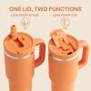 image32 oz Tumbler with Handle and Straw Stainless Steel Insulated Tumbler Keeps Cold for 24 Hours Leakproof Travel Cup Fits in Cup Holder and BPAFree Beaucoup BlueModerate Orange