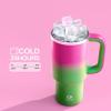 image32 oz Tumbler with Handle and Straw Stainless Steel Insulated Tumbler Keeps Cold for 24 Hours Leakproof Travel Cup Fits in Cup Holder and BPAFree Beaucoup BlueFuchsia