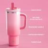 image32 oz Tumbler with Handle and Straw Stainless Steel Insulated Tumbler Keeps Cold for 24 Hours Leakproof Travel Cup Fits in Cup Holder and BPAFree Beaucoup BlueFlamingo