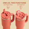 image32 oz Tumbler with Handle and Straw Stainless Steel Insulated Tumbler Keeps Cold for 24 Hours Leakproof Travel Cup Fits in Cup Holder and BPAFree Beaucoup BlueTawny Orange