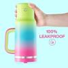 image32 oz Tumbler with Handle and Straw Stainless Steel Insulated Tumbler Keeps Cold for 24 Hours Leakproof Travel Cup Fits in Cup Holder and BPAFree Beaucoup BlueLime Sorbet