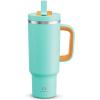 image32 oz Tumbler with Handle and Straw Stainless Steel Insulated Tumbler Keeps Cold for 24 Hours Leakproof Travel Cup Fits in Cup Holder and BPAFree Beaucoup BlueSoft Cyan