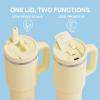 image32 oz Tumbler with Handle and Straw Stainless Steel Insulated Tumbler Keeps Cold for 24 Hours Leakproof Travel Cup Fits in Cup Holder and BPAFree Beaucoup BlueLight Vanilla