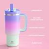 image32 oz Tumbler with Handle and Straw Stainless Steel Insulated Tumbler Keeps Cold for 24 Hours Leakproof Travel Cup Fits in Cup Holder and BPAFree Beaucoup BlueFrosted Lilac