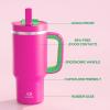 image32 oz Tumbler with Handle and Straw Stainless Steel Insulated Tumbler Keeps Cold for 24 Hours Leakproof Travel Cup Fits in Cup Holder and BPAFree Beaucoup BlueKnockout Pink
