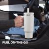 image32 oz Tumbler with Handle and Straw Stainless Steel Insulated Tumbler Keeps Cold for 24 Hours Leakproof Travel Cup Fits in Cup Holder and BPAFree Beaucoup BlueFlamingo