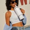 image32 oz Tumbler with Handle and Straw Stainless Steel Insulated Tumbler Keeps Cold for 24 Hours Leakproof Travel Cup Fits in Cup Holder and BPAFree Beaucoup BluePolar White