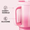 image32 oz Tumbler with Handle and Straw Stainless Steel Insulated Tumbler Keeps Cold for 24 Hours Leakproof Travel Cup Fits in Cup Holder and BPAFree Beaucoup BlueFlamingo