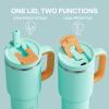 image32 oz Tumbler with Handle and Straw Stainless Steel Insulated Tumbler Keeps Cold for 24 Hours Leakproof Travel Cup Fits in Cup Holder and BPAFreeAcid GreenSoft Cyan